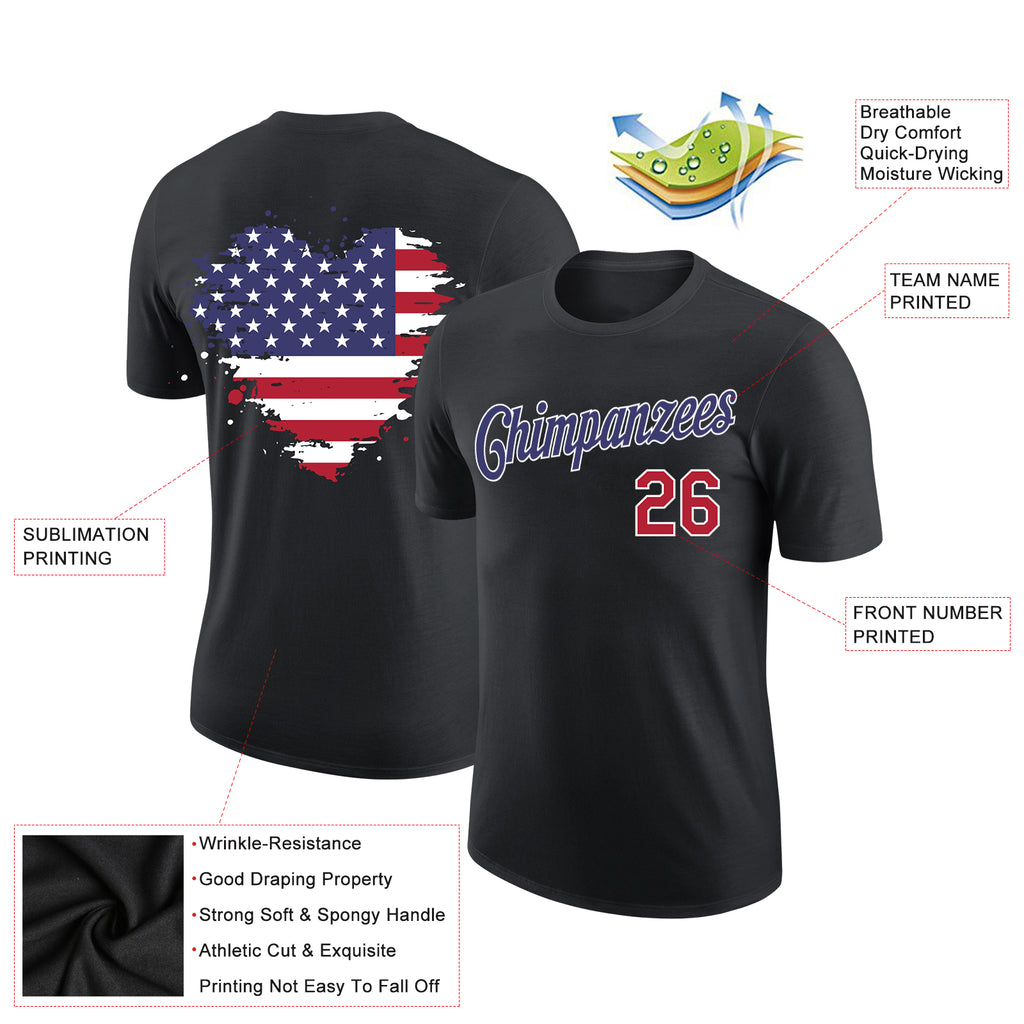 Custom Black Red-Dark Purple3D American Flag Patriotic Performance T-Shirt