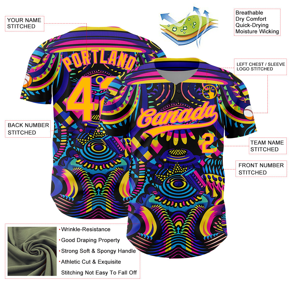 Custom Black Gold-Pink 3D Pattern Design Abstract Painting Authentic Baseball Jersey