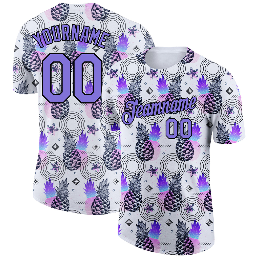 Custom White Purple-Black 3D Pattern Design Summer Holiday Pineapple Performance T-Shirt