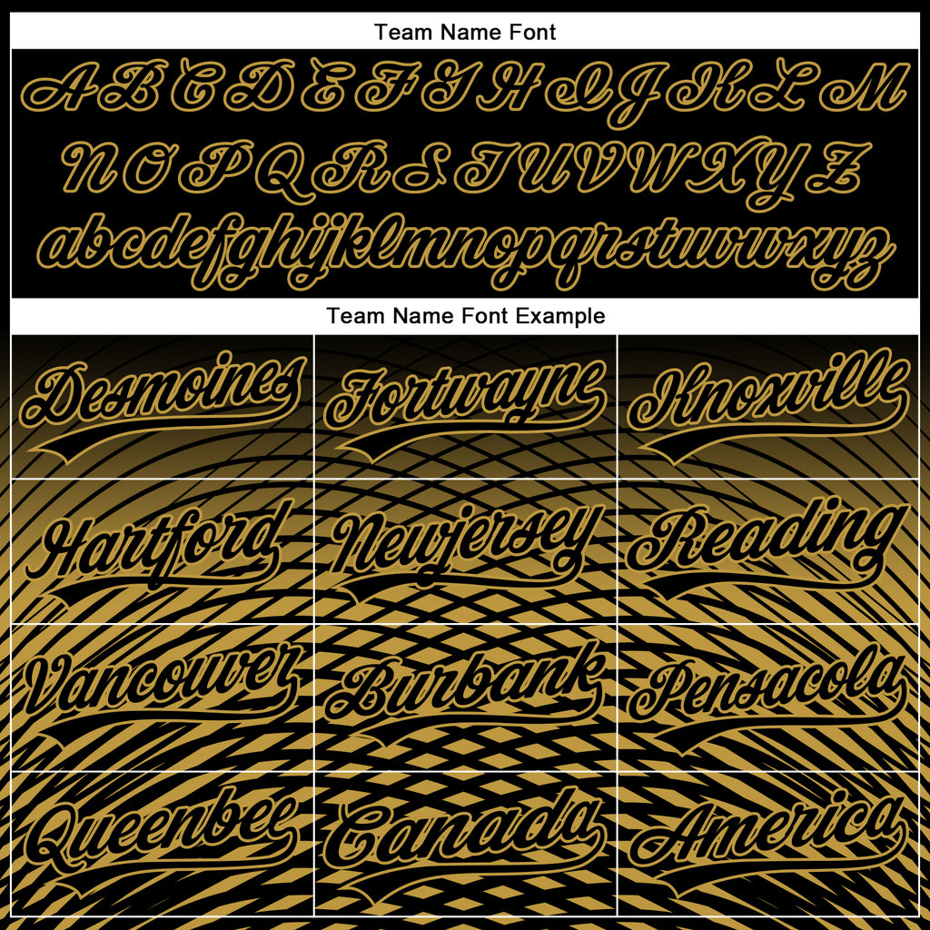 Custom Black Old Gold 3D Pattern Design Gradient Lines Authentic Baseball Jersey