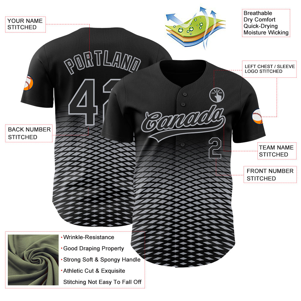 Custom Black Gray 3D Pattern Design Gradient Lines Authentic Baseball Jersey