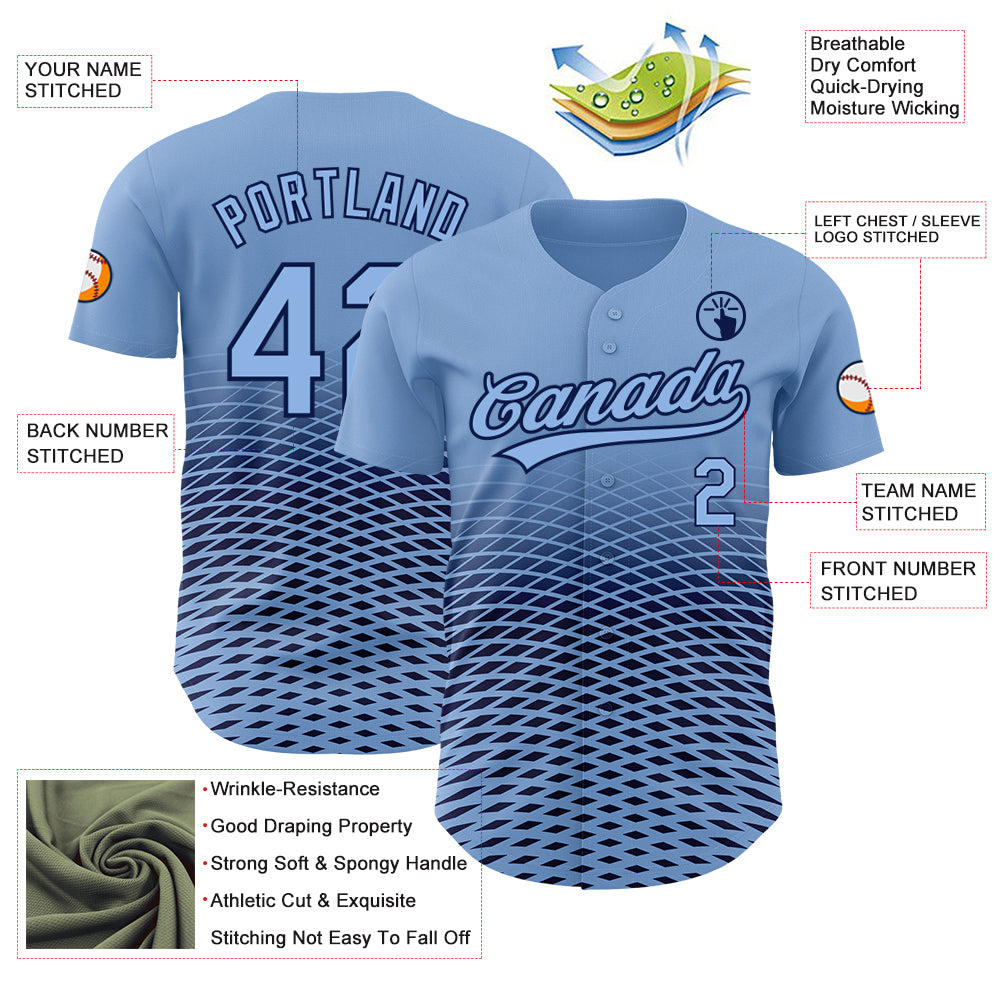 Custom Light Blue Navy 3D Pattern Design Gradient Lines Authentic Baseball Jersey