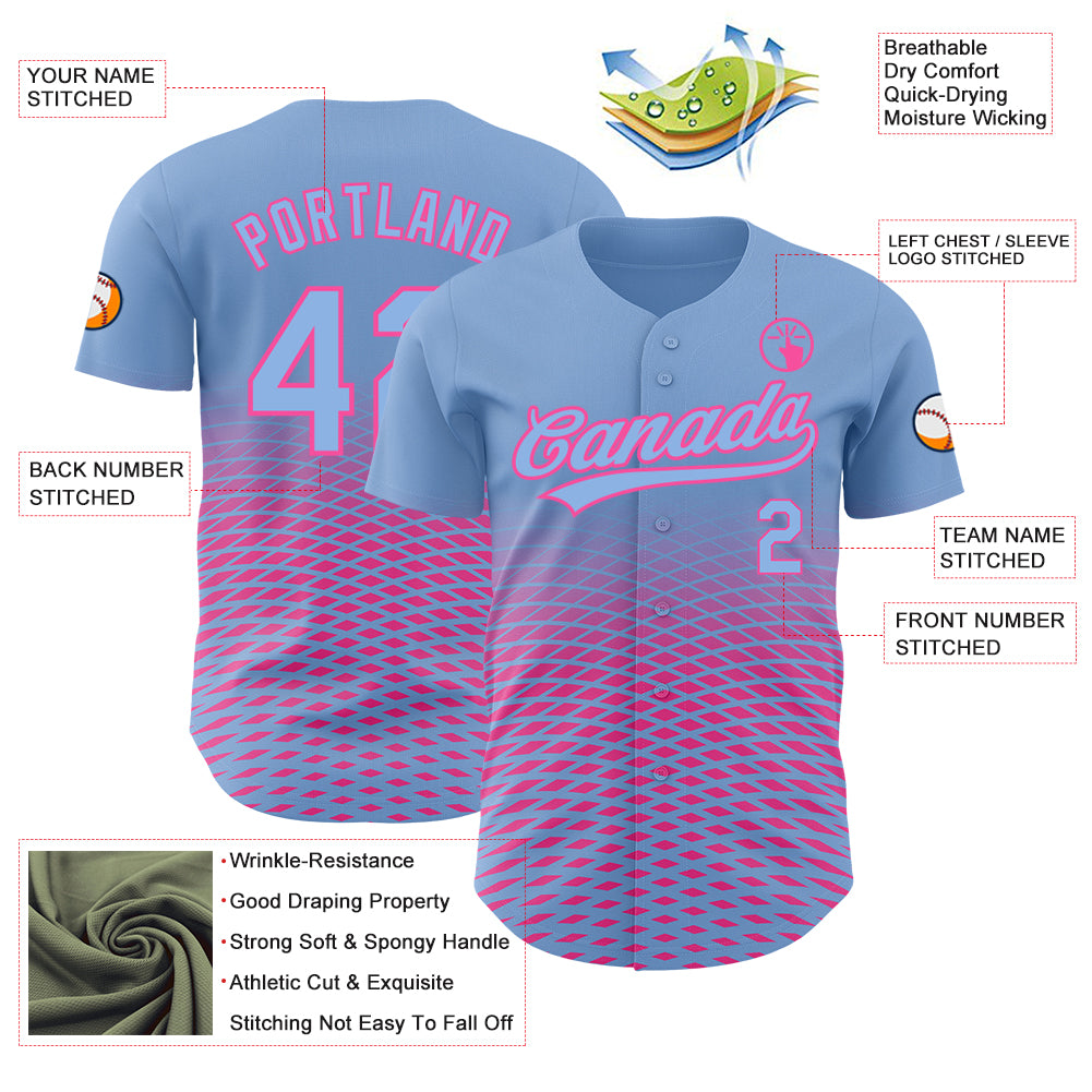 Custom Light Blue Pink 3D Pattern Design Gradient Lines Authentic Baseball Jersey