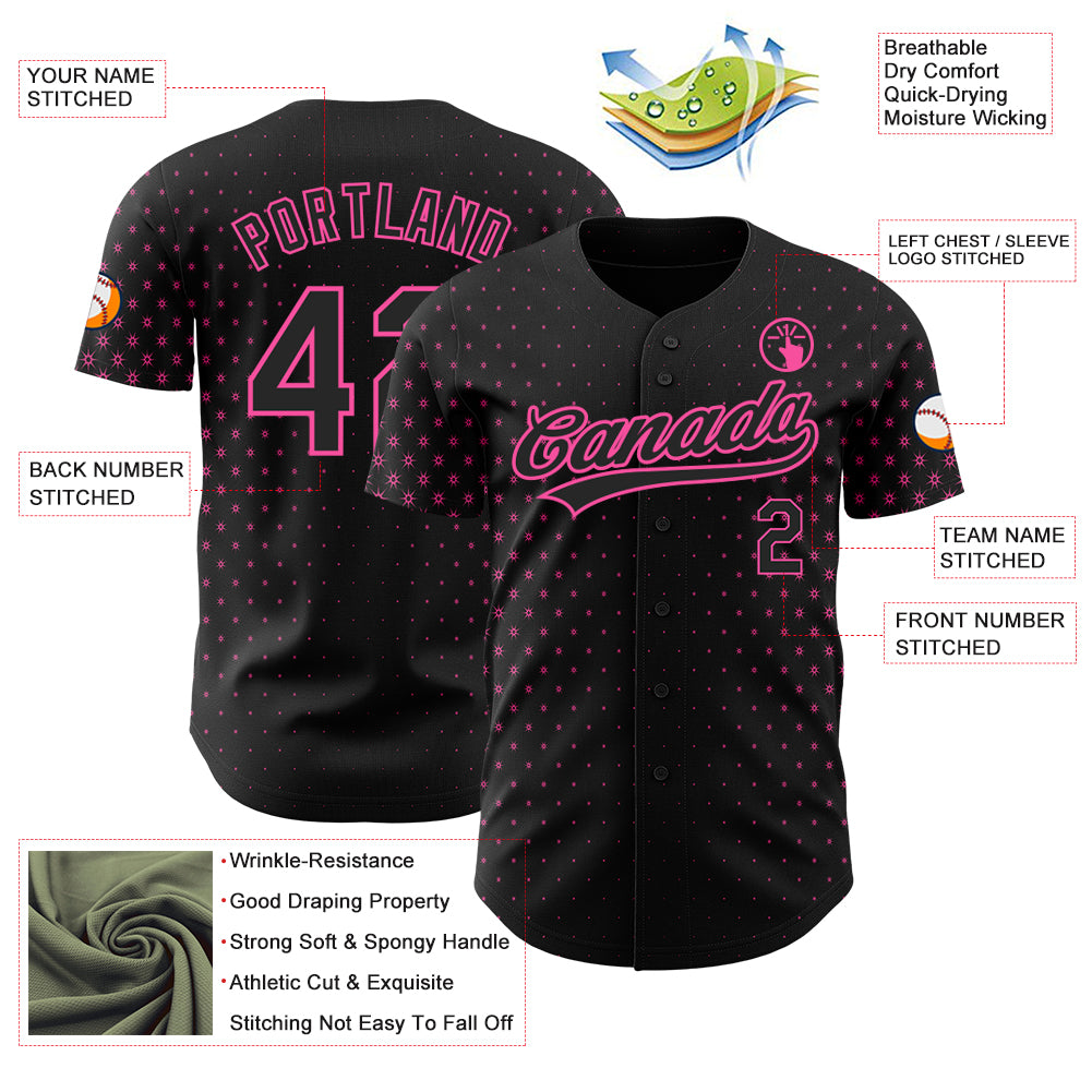 Custom Black Pink 3D Pattern Design Geometric Stars Authentic Baseball Jersey