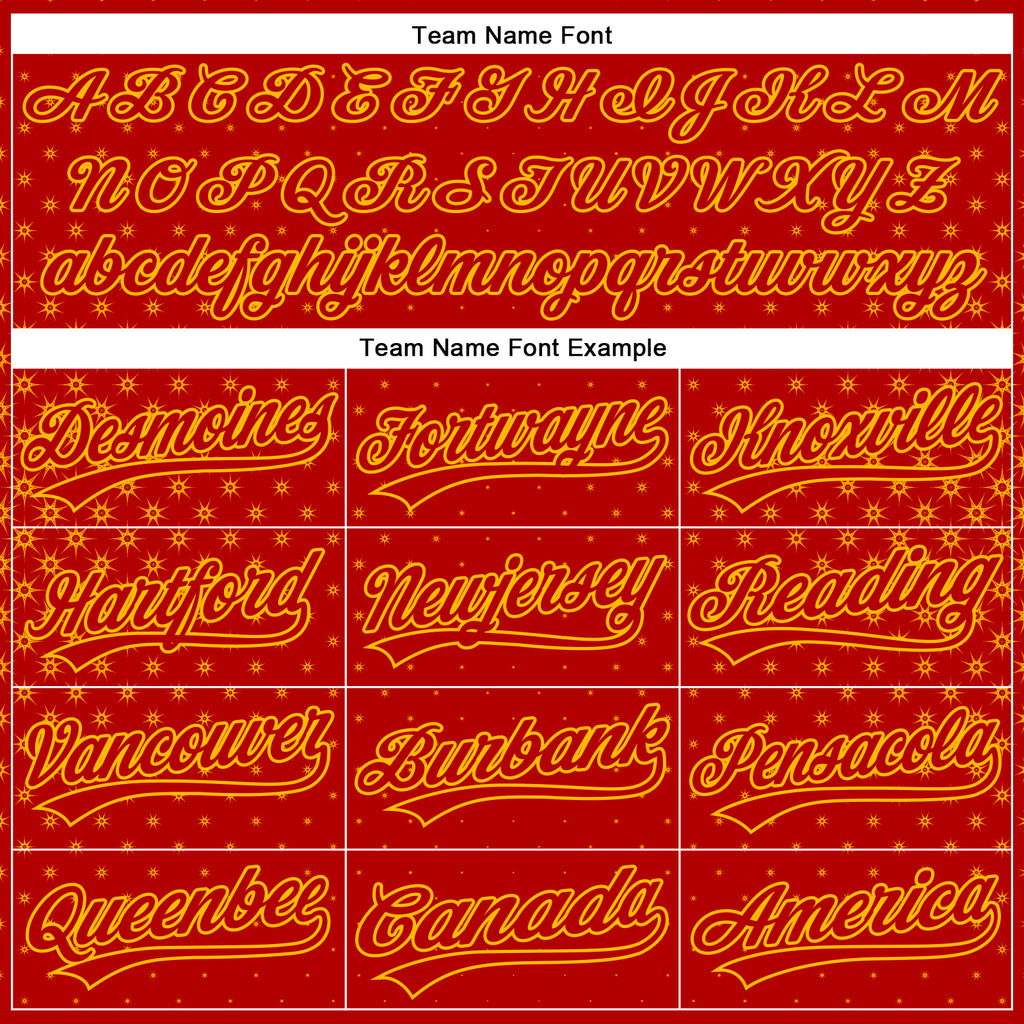 Custom Red Gold 3D Pattern Design Geometric Stars Authentic Baseball Jersey