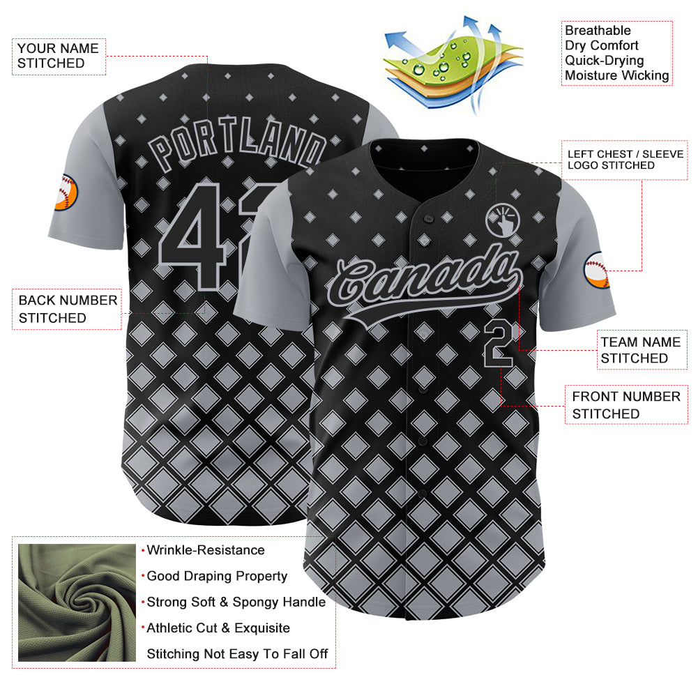 Custom Black Gray 3D Pattern Design Geometric Shapes Authentic Baseball Jersey