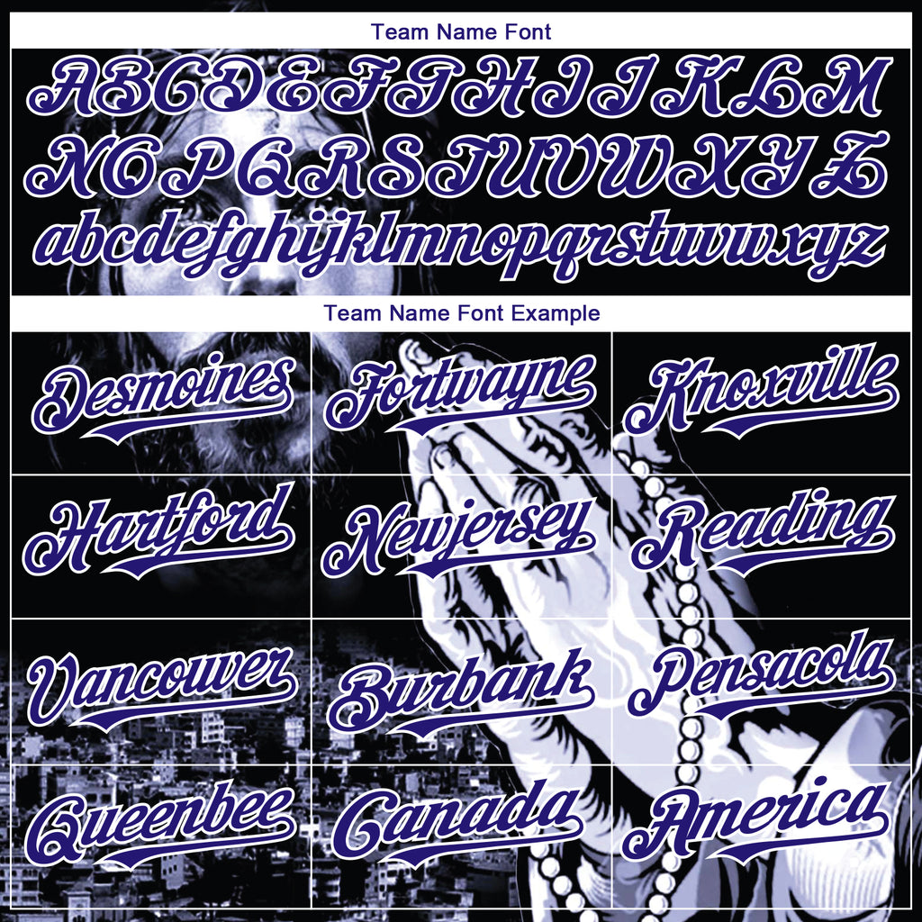 Custom Black Purple-White 3D Pattern Design Religion Jesus Christ Authentic Baseball Jersey