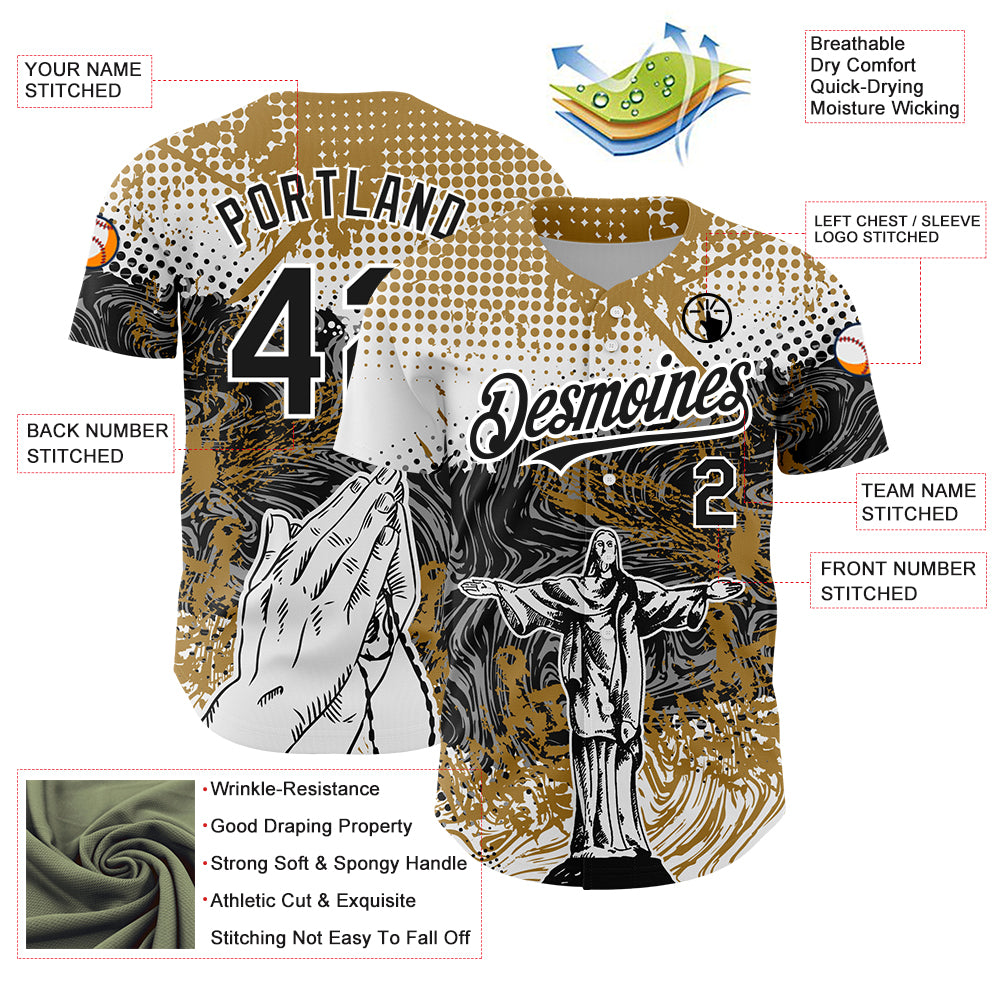 Custom Old Gold Black 3D Pattern Design Religion Jesus Christ Authentic ...