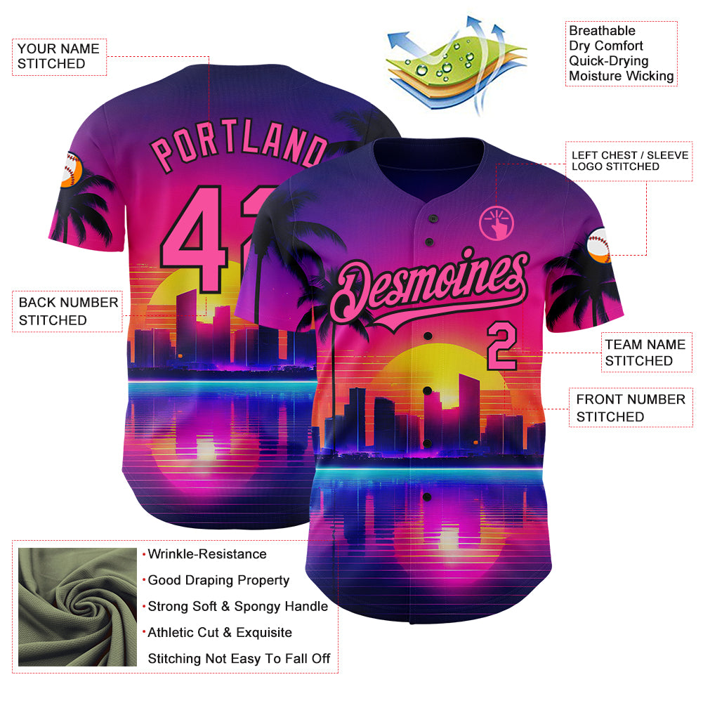 Custom Purple Pink-Black 3D Miami Palm Trees City Edition Authentic Baseball Jersey