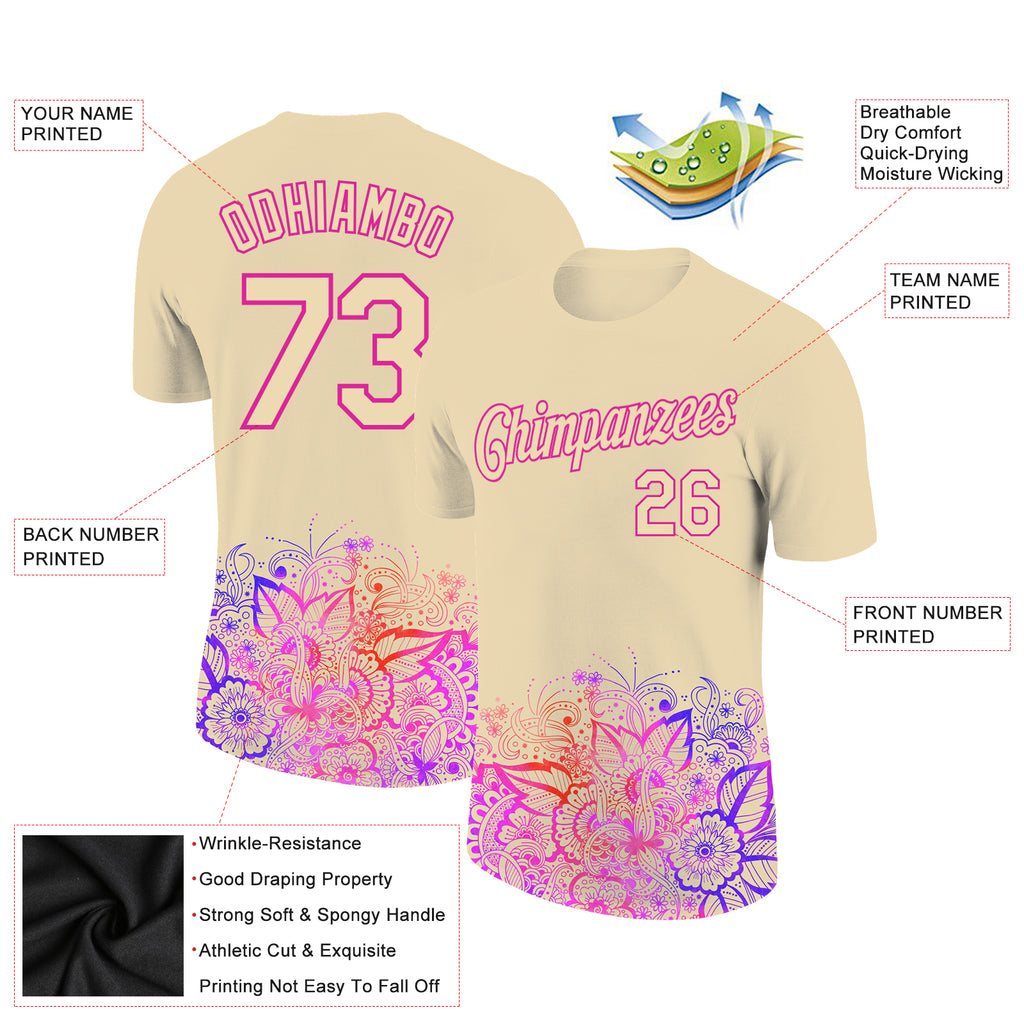 Custom City Cream Pink 3D Pattern Floral Design Performance T-Shirt