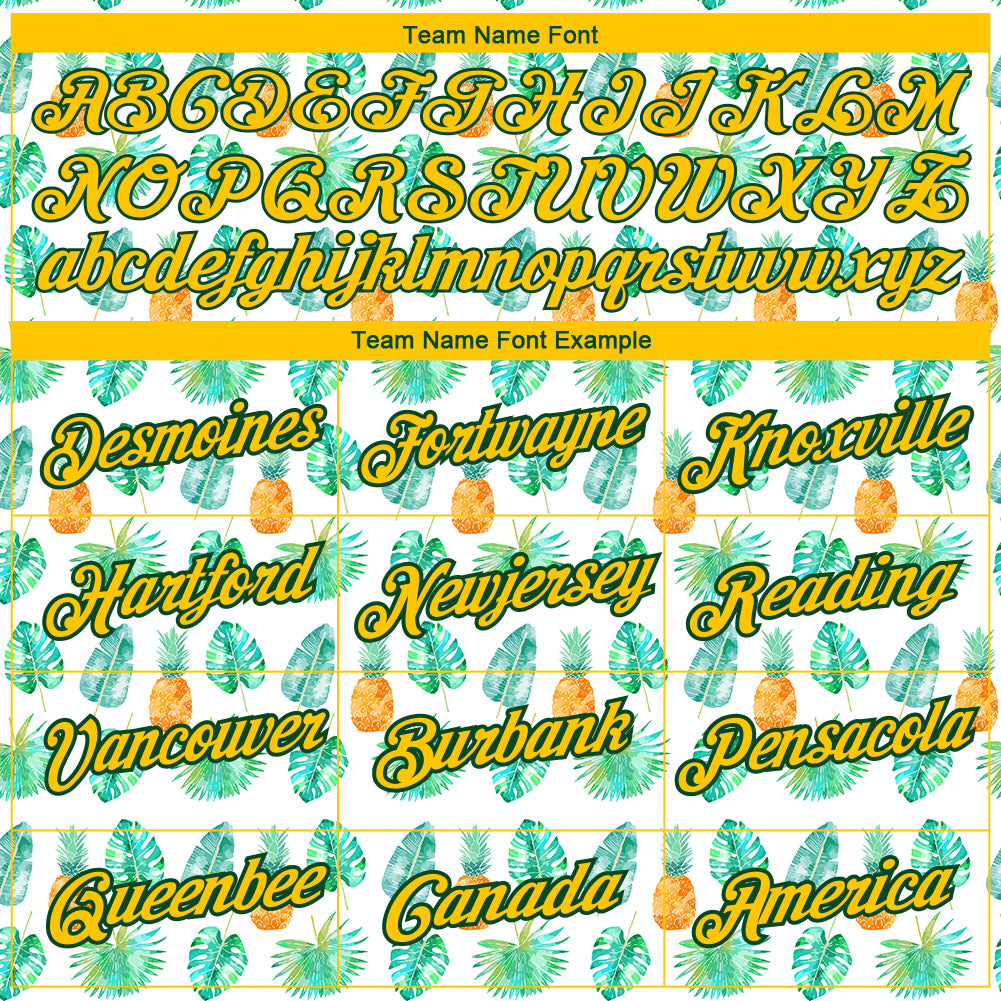Custom White Yellow-Kelly Green 3D Pattern Design Hawaii Tropical Palm Leaves And Pineapple Performance T-Shirt