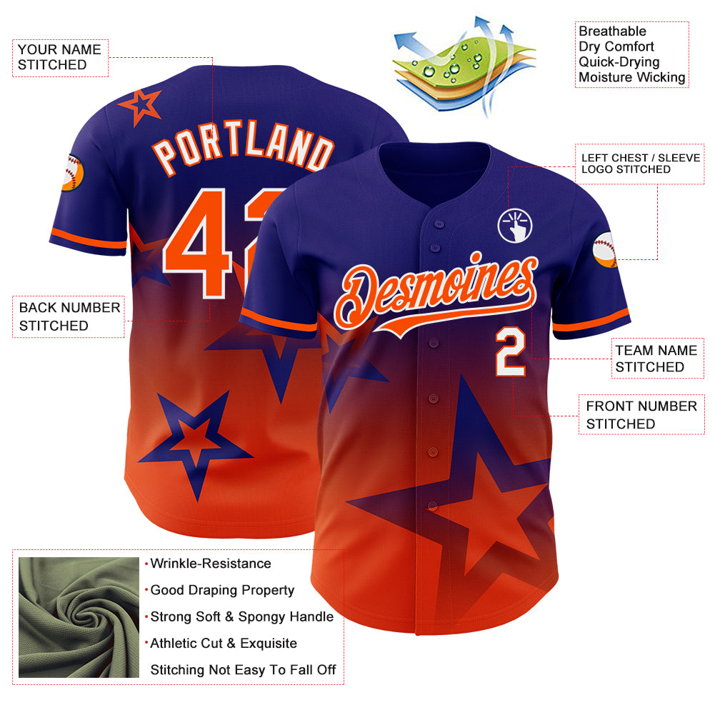 Custom Dark Purple Orange-White 3D Pattern Design Gradient Style Twinkle Star Authentic Baseball Jersey