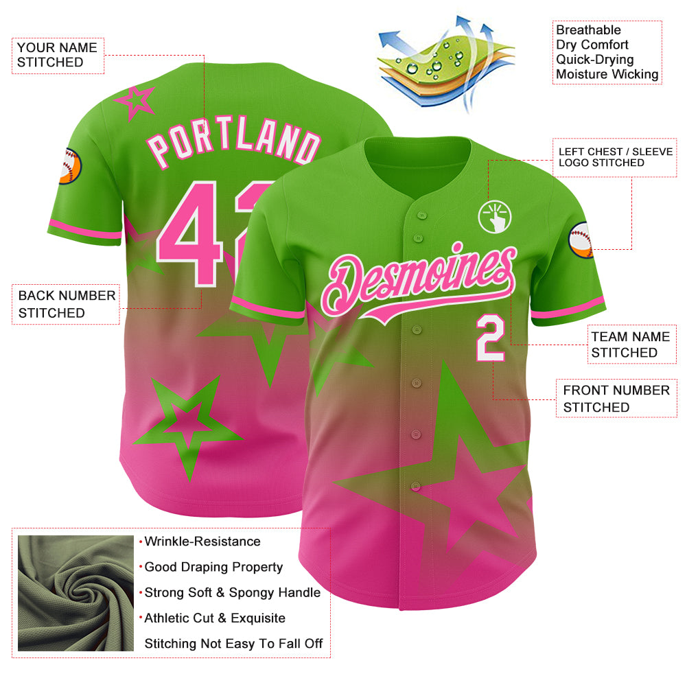 Custom Aurora Green Pink-White 3D Pattern Design Gradient Style Twinkle Star Authentic Baseball Jersey