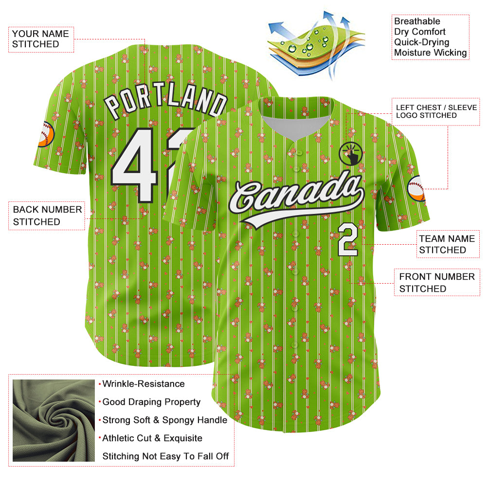 Custom Neon Green White-Black 3D Pattern Design Animal Dinosaur Authentic Baseball Jersey