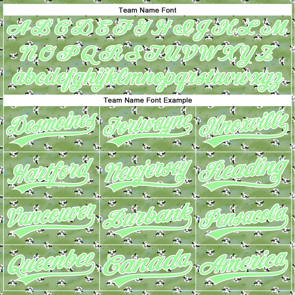 Custom Green Pea Green-White 3D Pattern Design Animal Cow Authentic Baseball Jersey