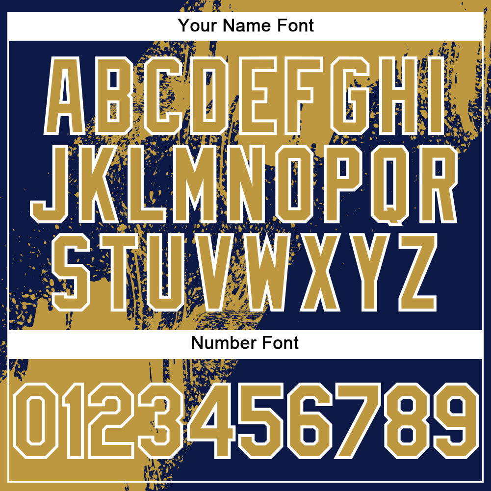 Custom Old Gold Navy-White 3D Pattern Design Abstract Brush Stroke Authentic Baseball Jersey