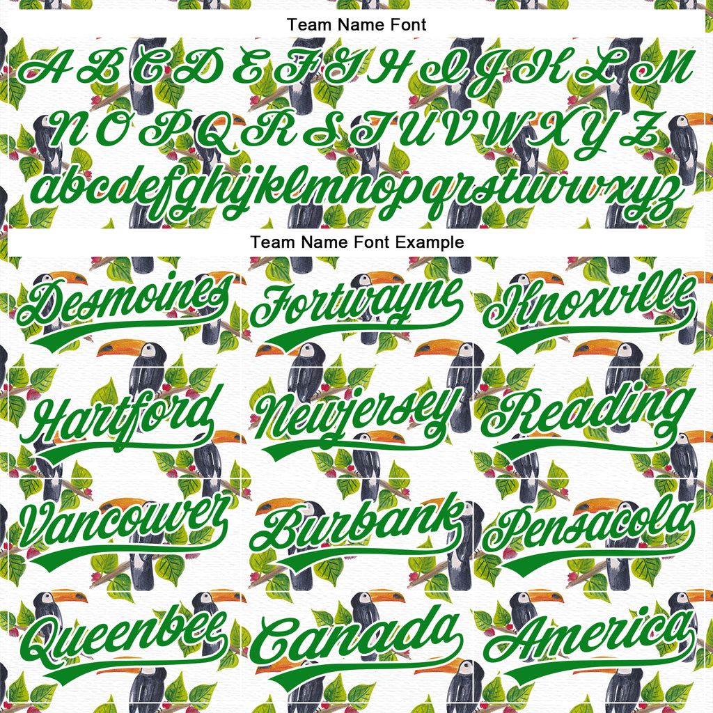 Custom White Grass Green 3D Pattern Design Animal Toucan And Tropical Hawaii Palm Leaves Authentic Baseball Jersey