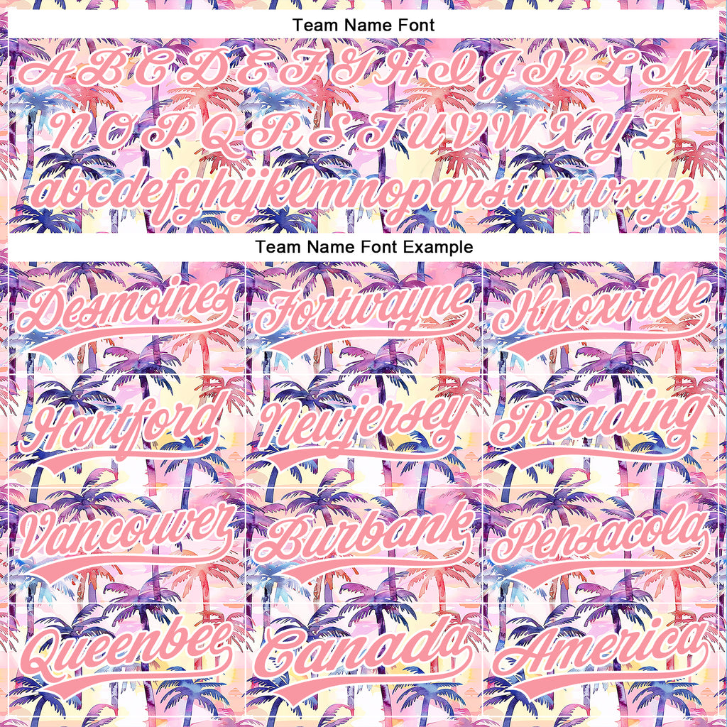 Custom Medium Pink White 3D Pattern Design Tropical Hawaii Palm Trees Authentic Baseball Jersey