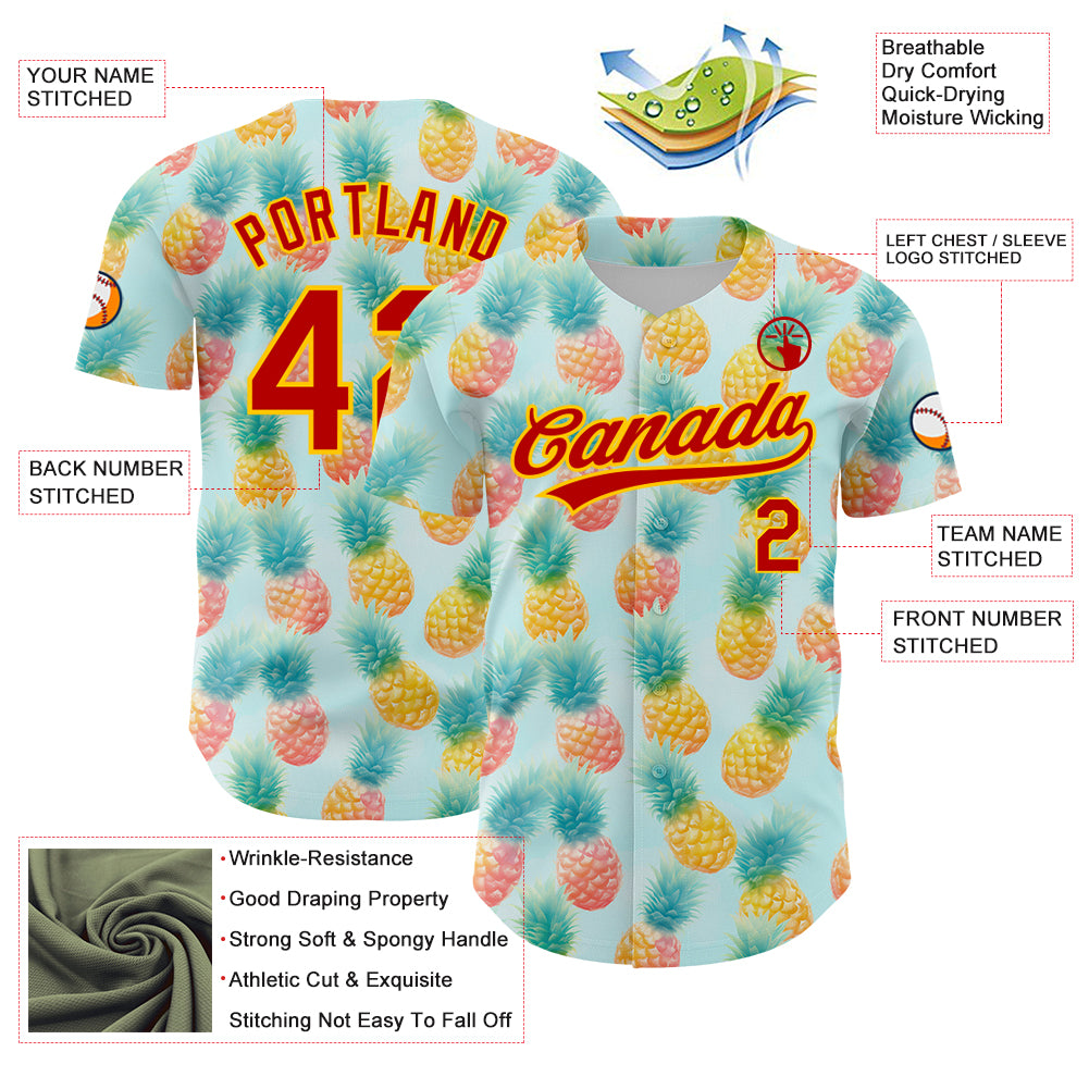 Custom Green Red-Yellow 3D Pattern Design Fruit Pineapple Authentic Baseball Jersey