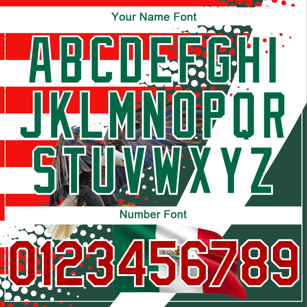 Custom White Red-Kelly Green 3D Mexico Authentic Baseball Jersey