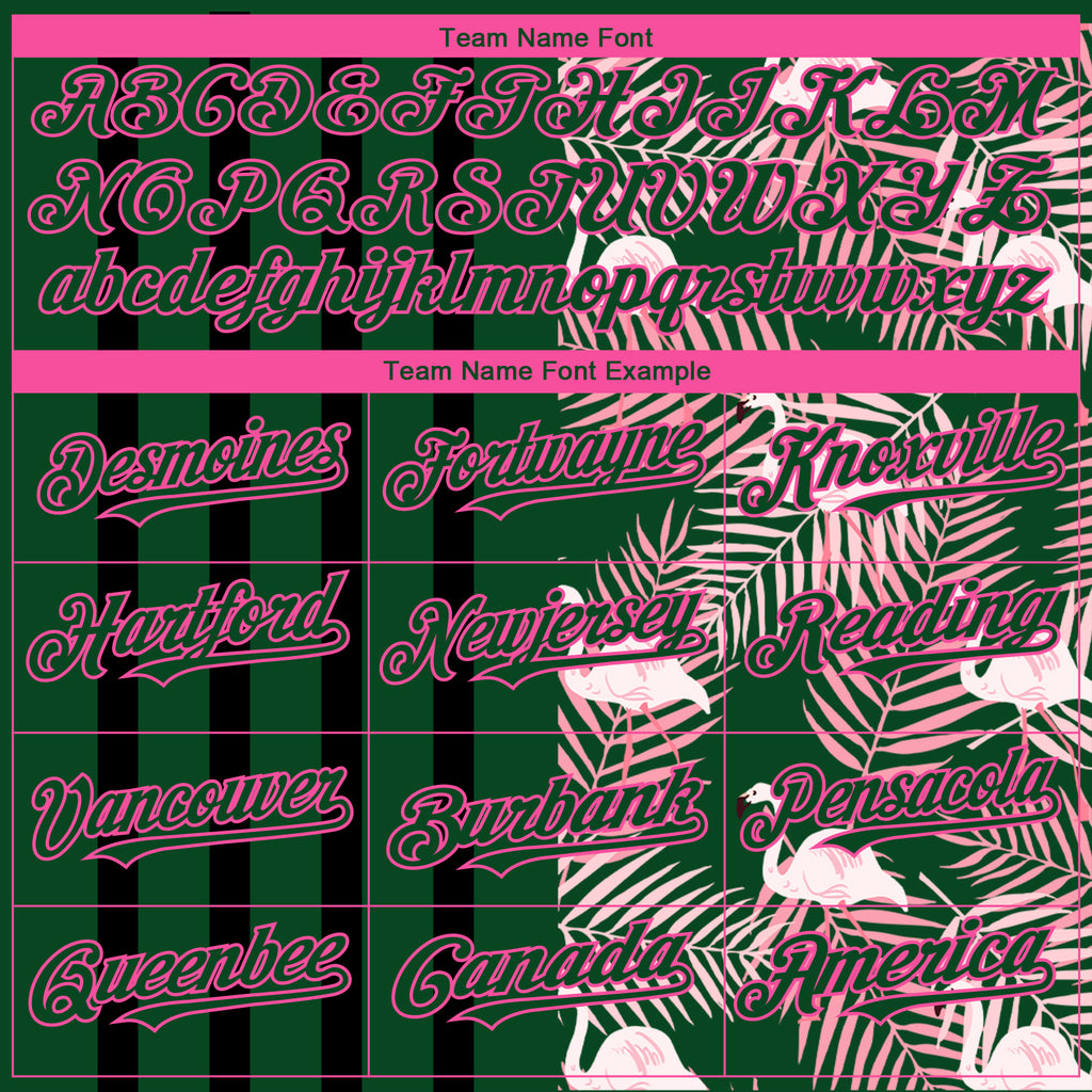 Custom Green Pink-Black 3D Pattern Design Tropical Palm Leaves And Famingo Authentic Baseball Jersey