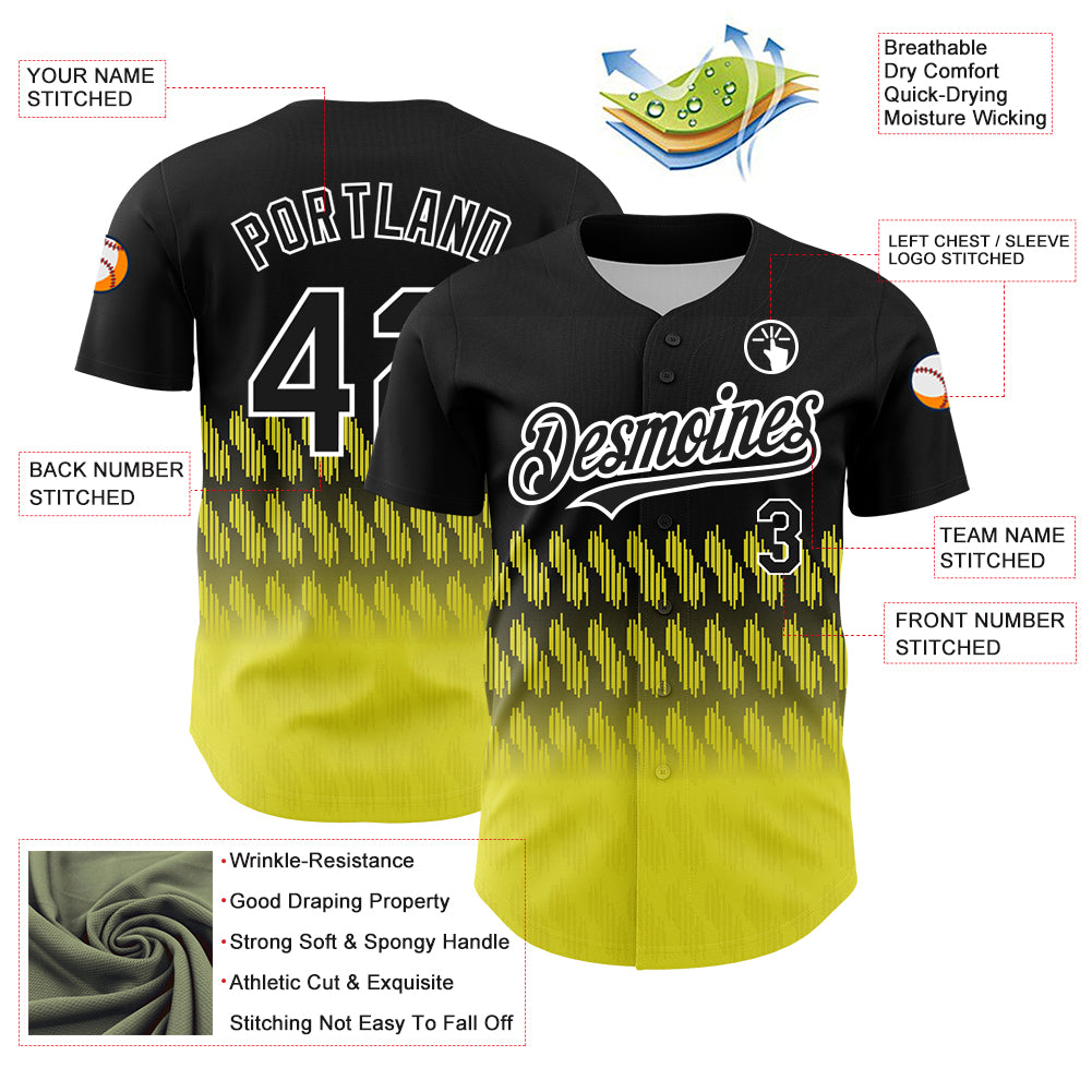 Custom Black Light Yellow-White 3D Pattern Design Lines Authentic Baseball Jersey