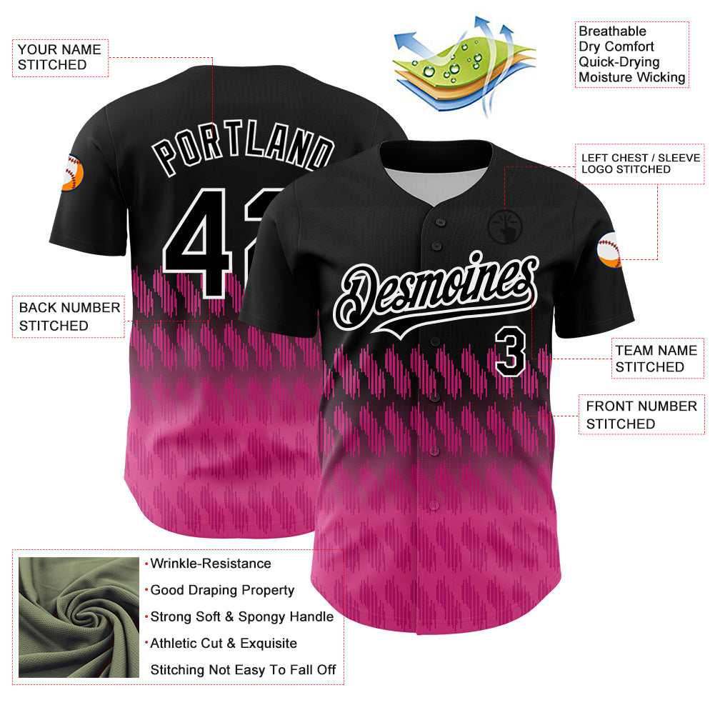 Custom Black Pink-White 3D Pattern Design Lines Authentic Baseball Jersey