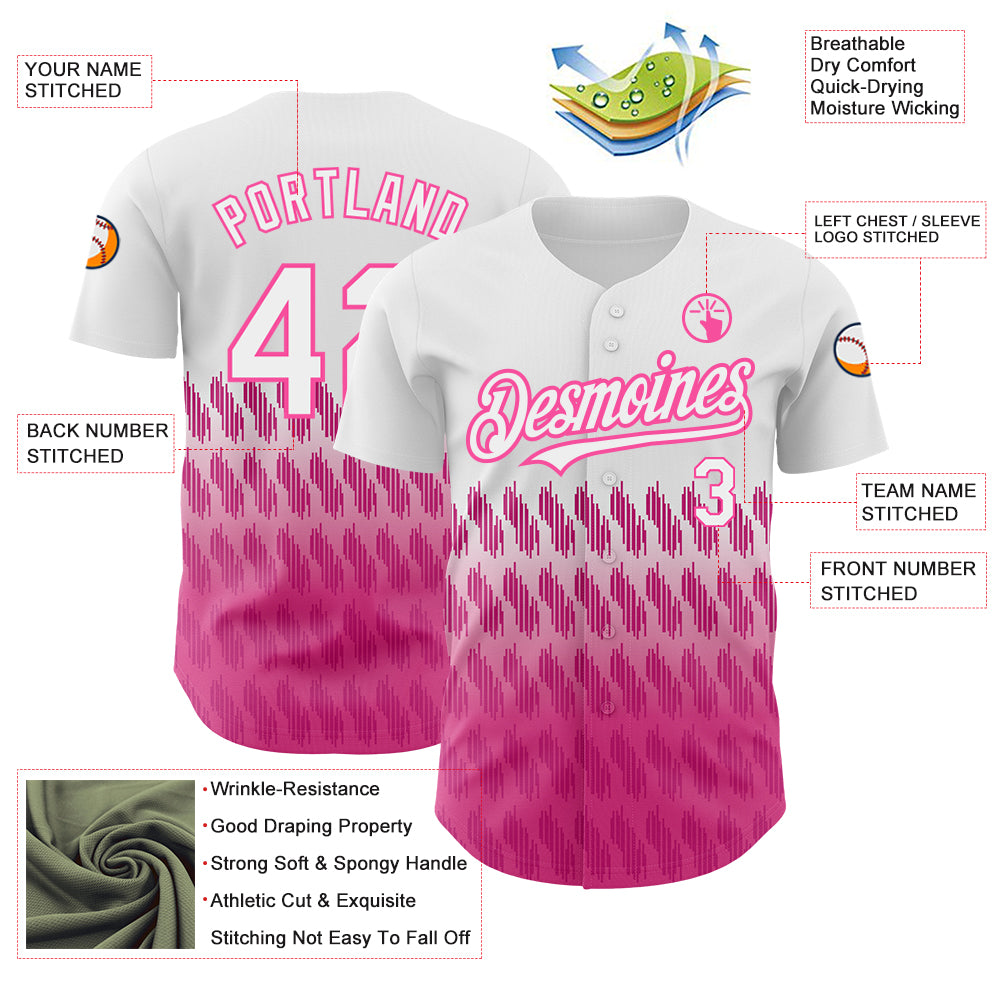 Custom White Pink 3D Pattern Design Lines Authentic Baseball Jersey