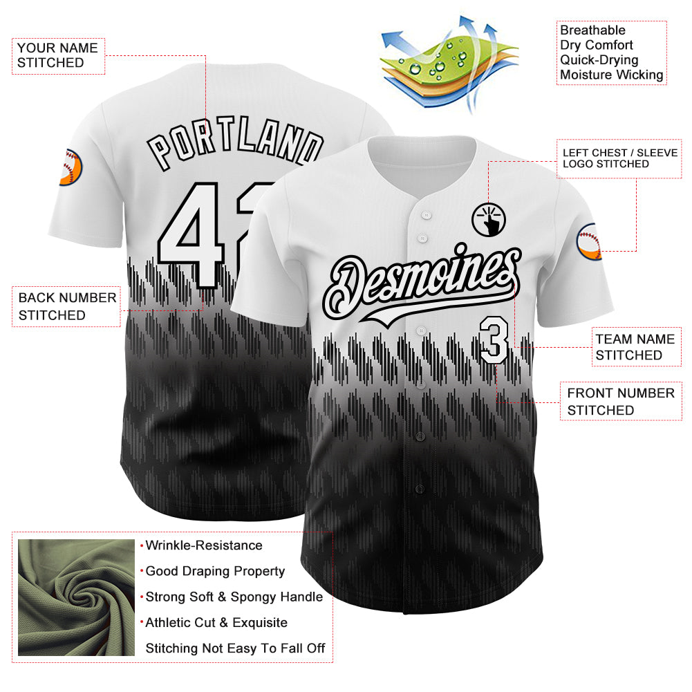 Custom White Black 3D Pattern Design Lines Authentic Baseball Jersey