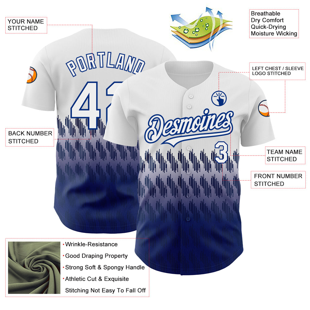 Custom White Royal 3D Pattern Design Lines Authentic Baseball Jersey