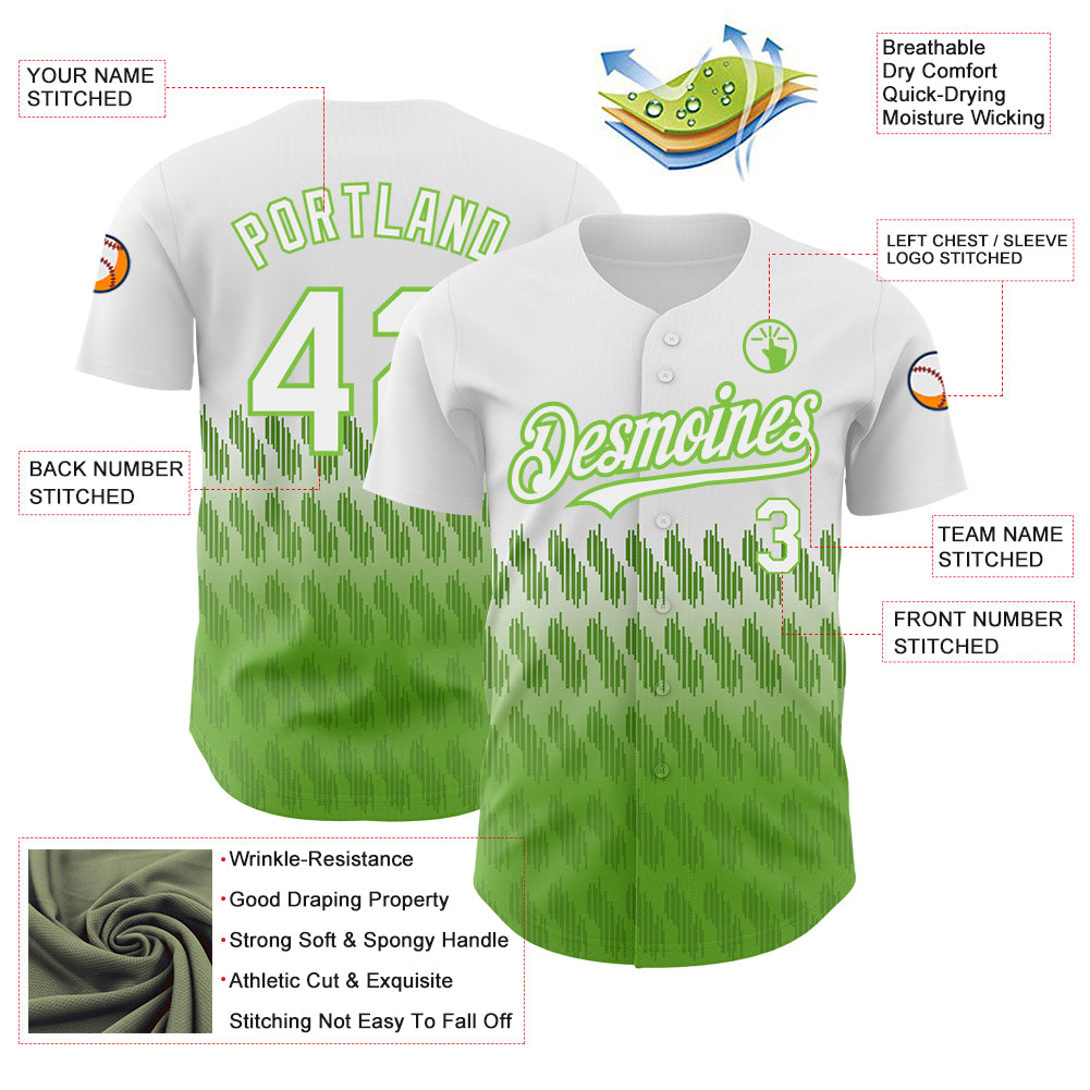 Custom White Neon Green 3D Pattern Design Lines Authentic Baseball Jersey