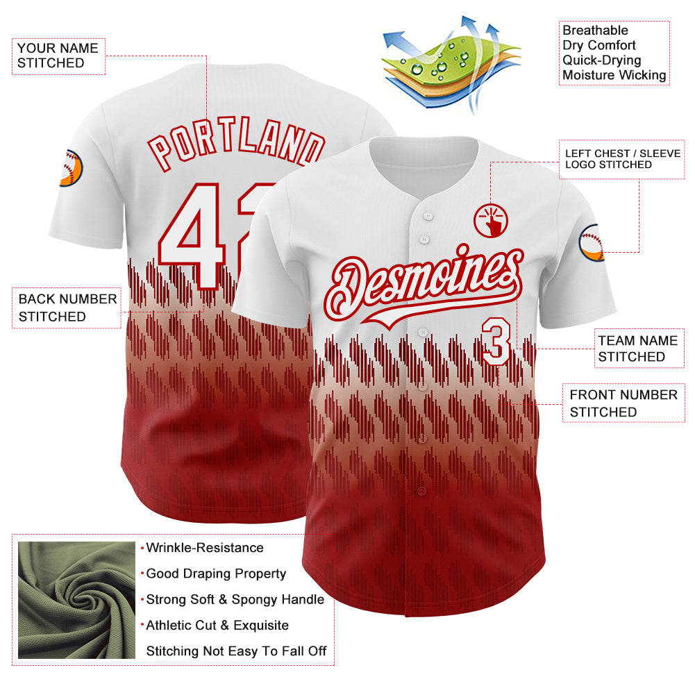 Custom White Red 3D Pattern Design Lines Authentic Baseball Jersey