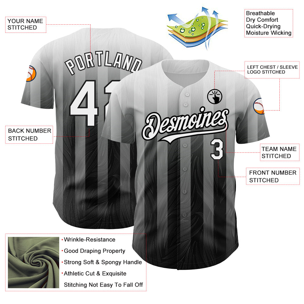 Custom Gray White-Black 3D Pattern Design Stripes Authentic Baseball Jersey