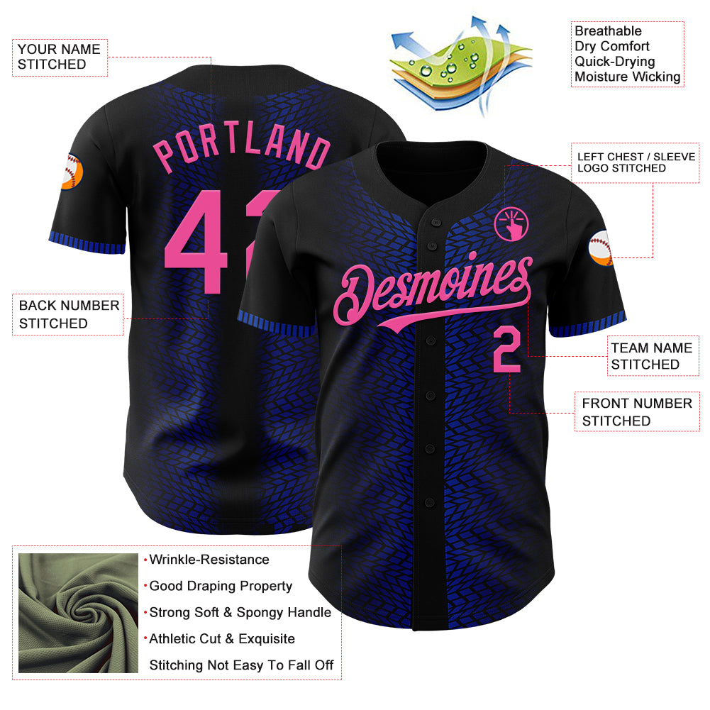 Custom Black Pink-Thunder Blue 3D Pattern Design Geometric Shapes Authentic Baseball Jersey