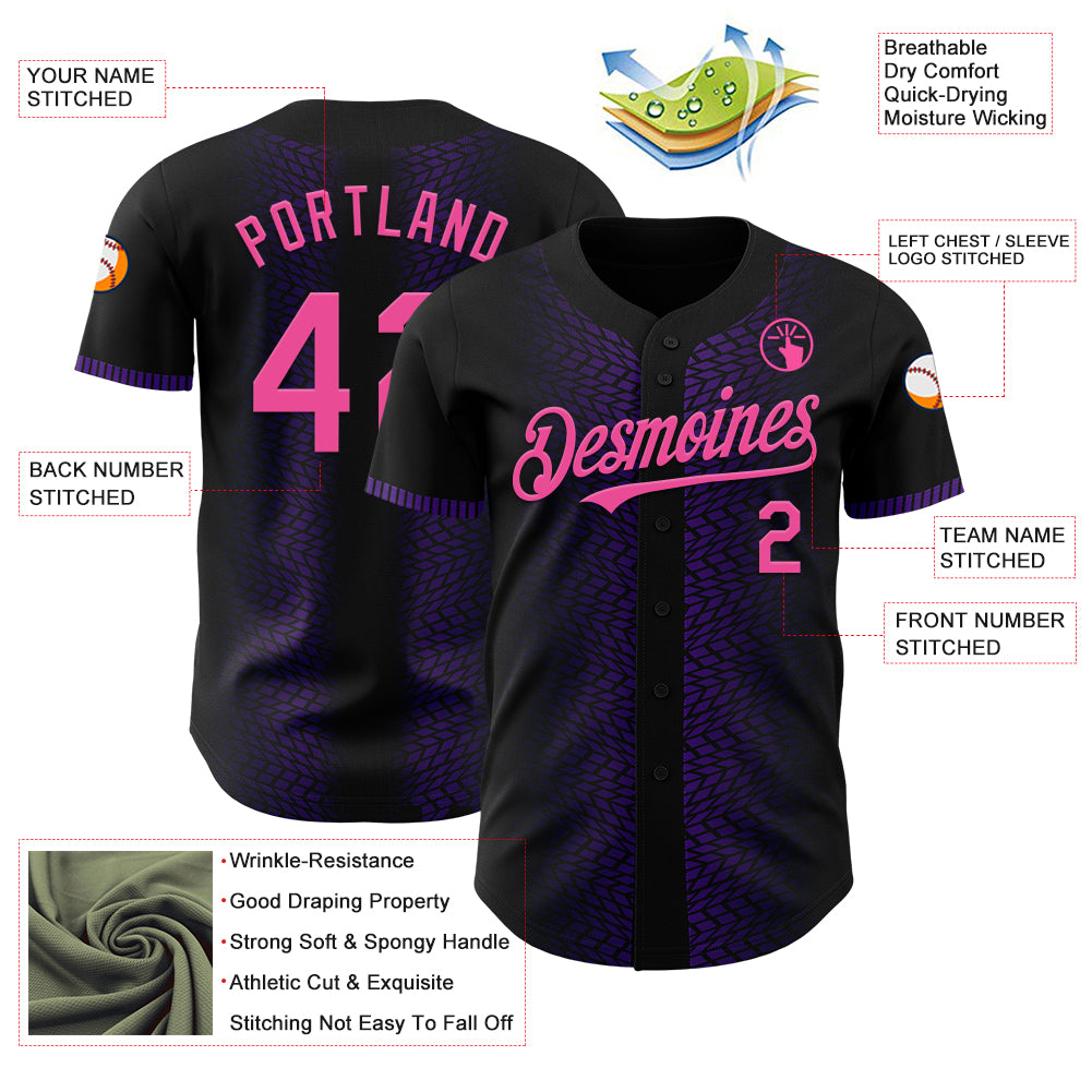 Custom Black Pink-Purple 3D Pattern Design Geometric Shapes Authentic Baseball Jersey