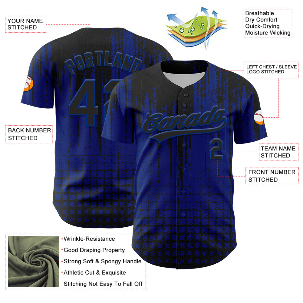 Custom Royal Black 3D Pattern Design Abstract Shape Authentic Baseball Jersey