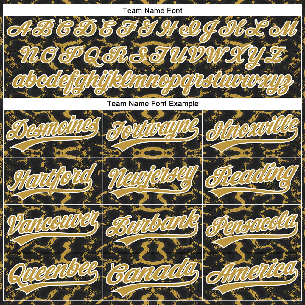 Custom Black Old Gold-White 3D Pattern Design Abstract Tiger And Zebra Authentic Baseball Jersey