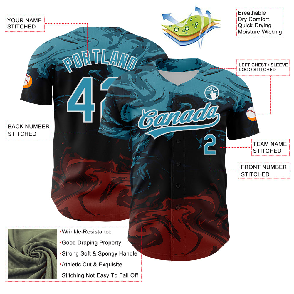 Custom Black Panther Blue Burgundy-White 3D Pattern Design Abstract Fluid Authentic Baseball Jersey