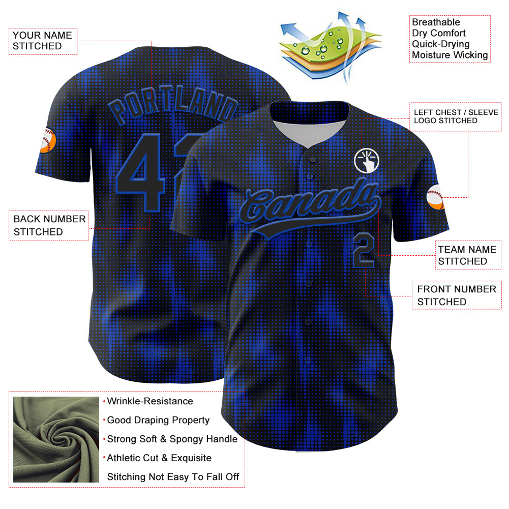 Custom Black Thunder Blue 3D Pattern Design Halftone Dots Authentic Baseball Jersey