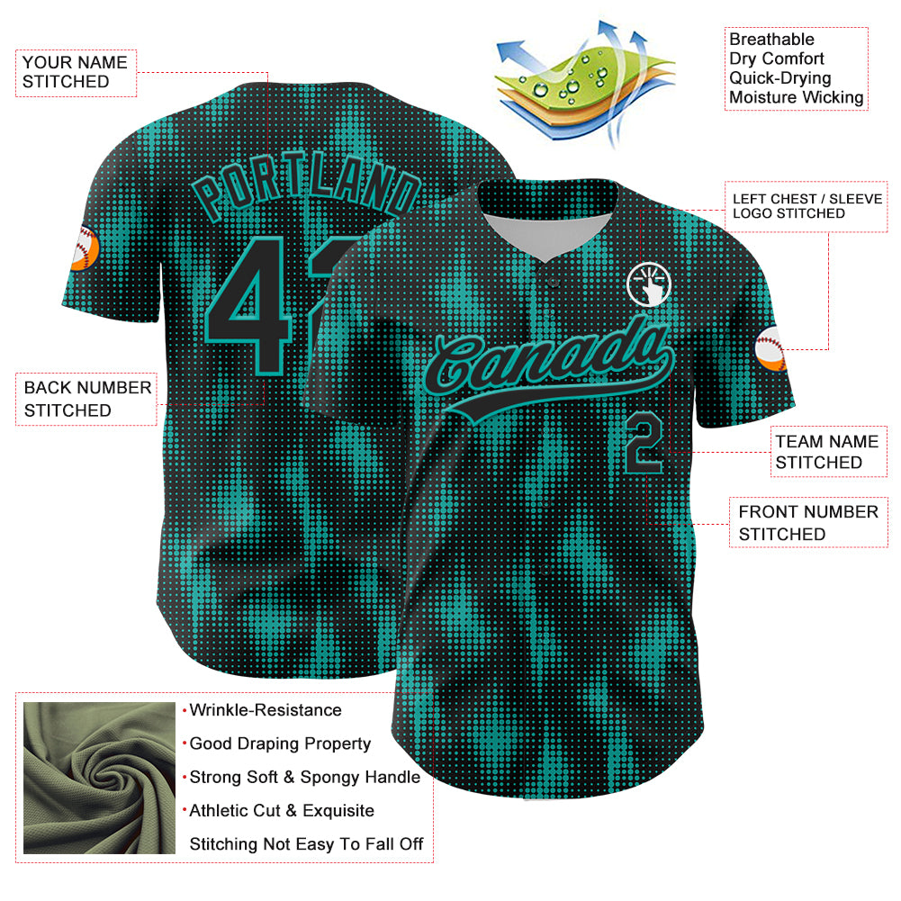 Custom Black Aqua 3D Pattern Design Halftone Dots Authentic Baseball Jersey