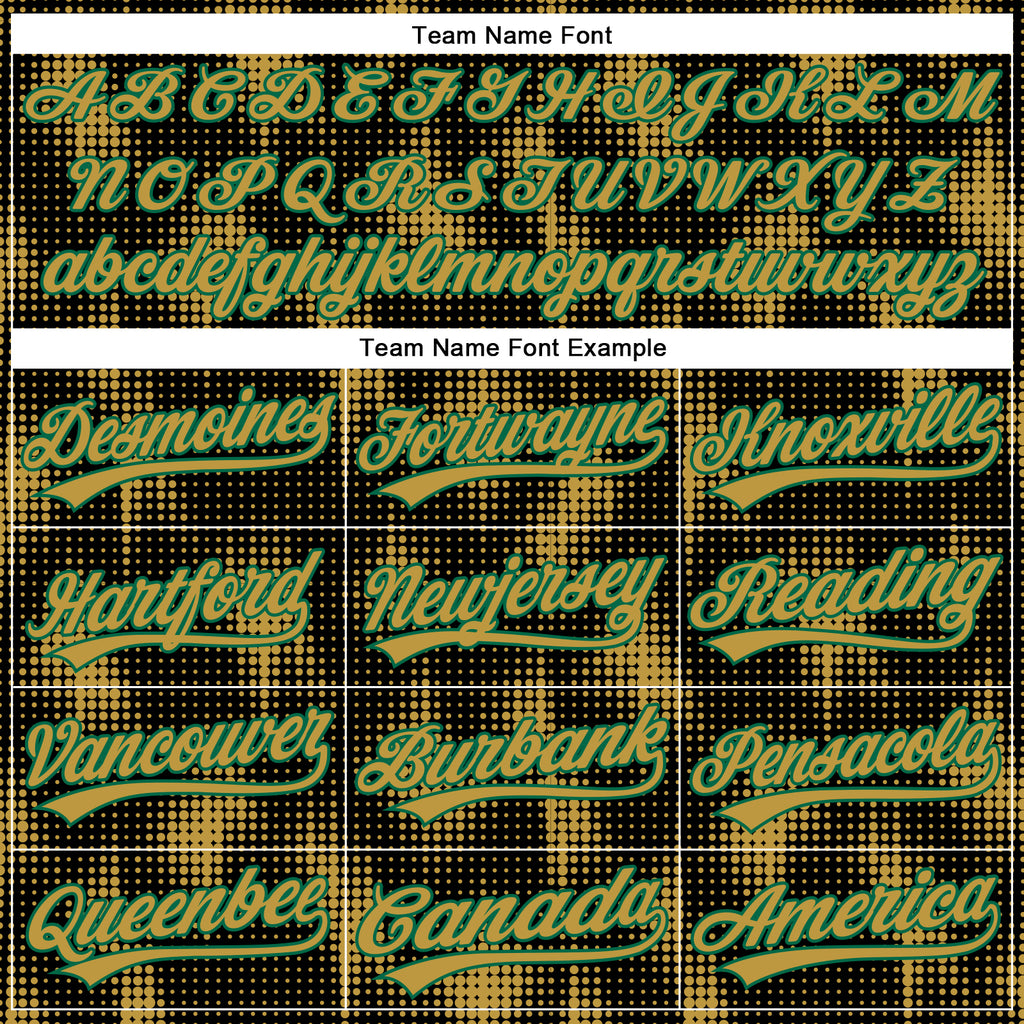 Custom Black Old Gold-Kelly Green 3D Pattern Design Halftone Dots Authentic Baseball Jersey