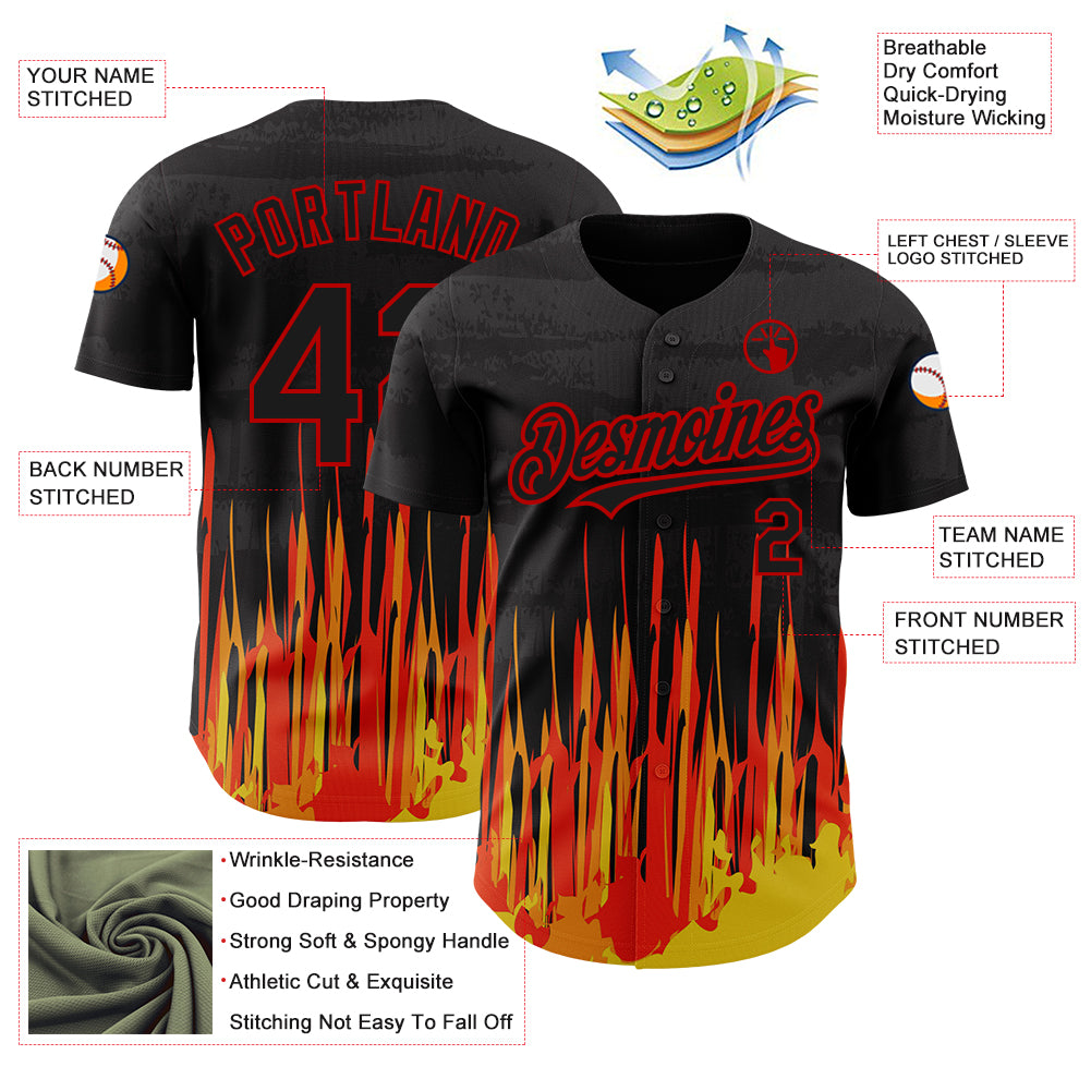 Custom Black Red 3D Pattern Design Abstract Shape Authentic Baseball Jersey
