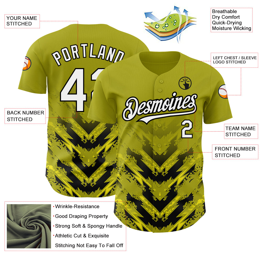 Custom Olive White-Black 3D Pattern Design Abstract Arrow Authentic Baseball Jersey