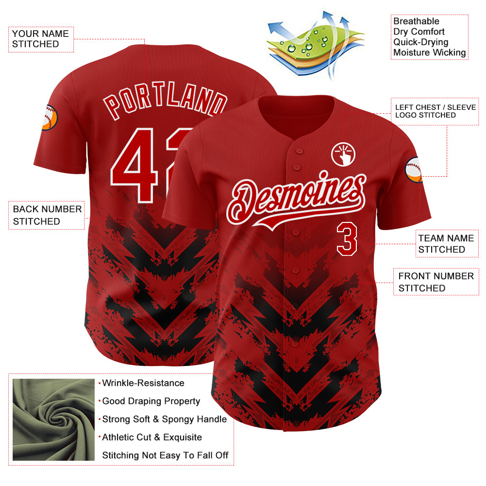 Custom Red Black-White 3D Pattern Design Abstract Arrow Authentic Baseball Jersey