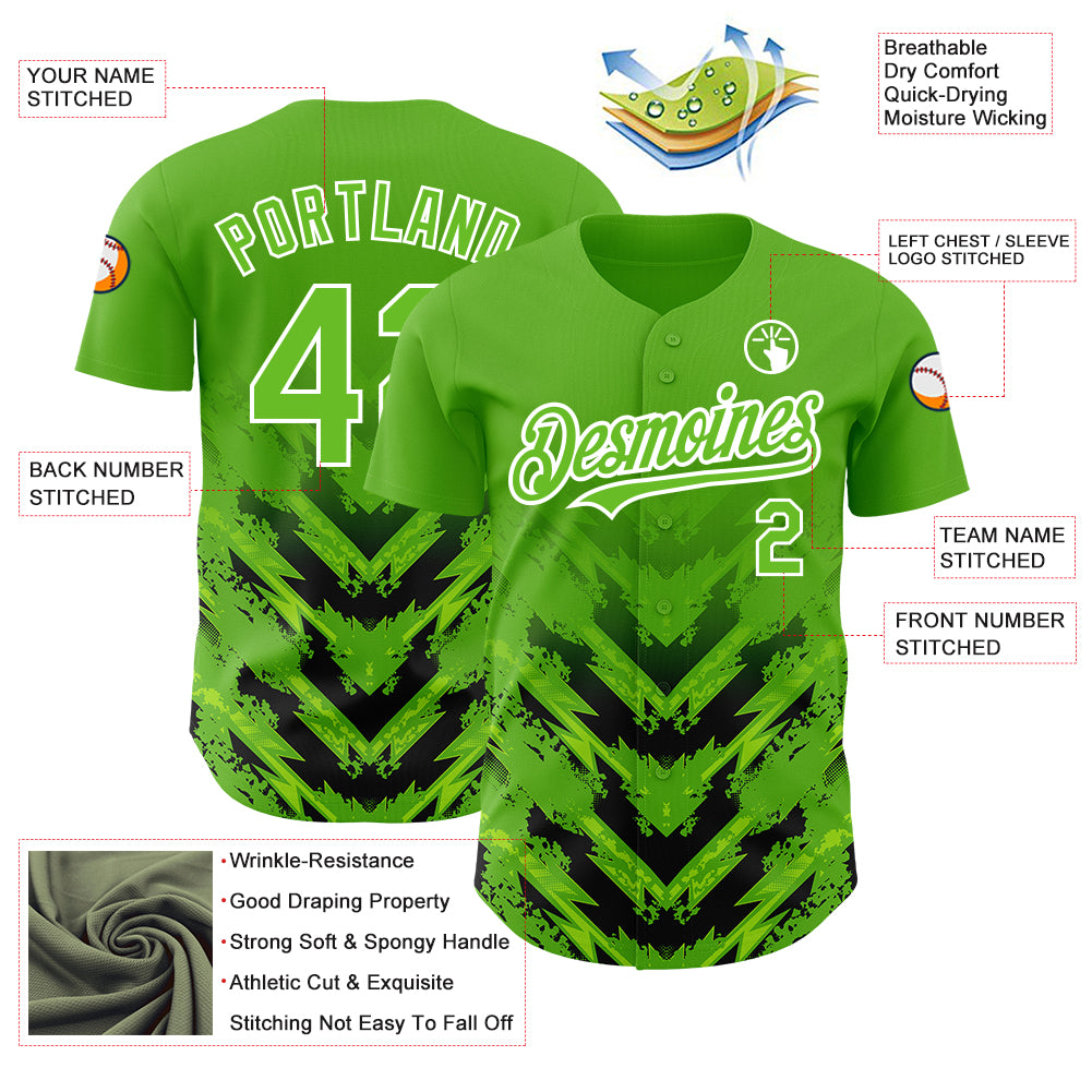 Custom Aurora Green Black-White 3D Pattern Design Abstract Arrow Authentic Baseball Jersey