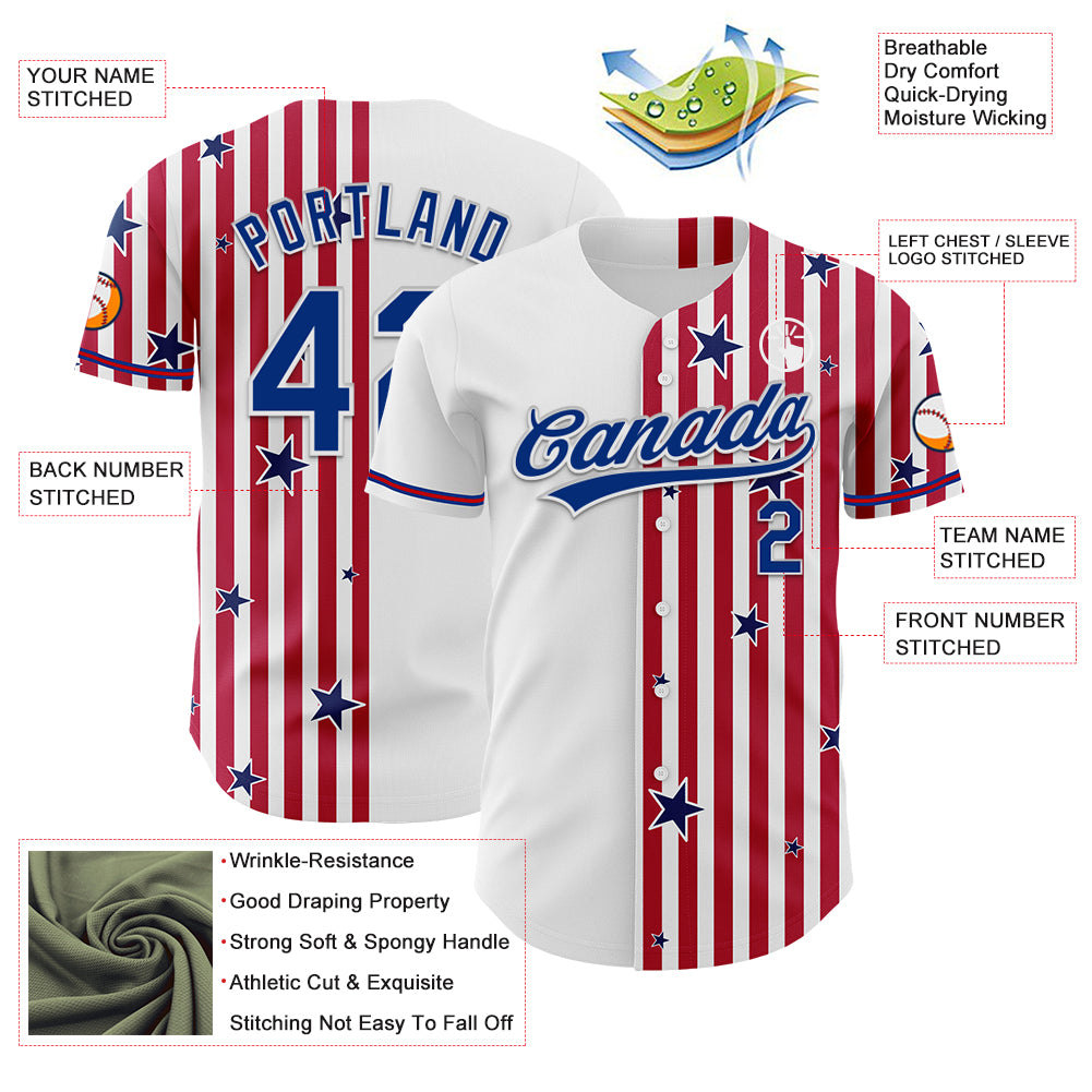 Custom White Royal Red-US Navy Blue 3D American Flag Stars Authentic Baseball Jersey