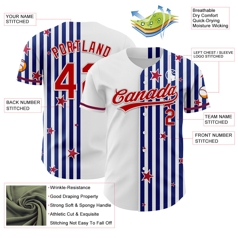 Custom White Red-Royal 3D American Flag Stars Authentic Baseball Jersey
