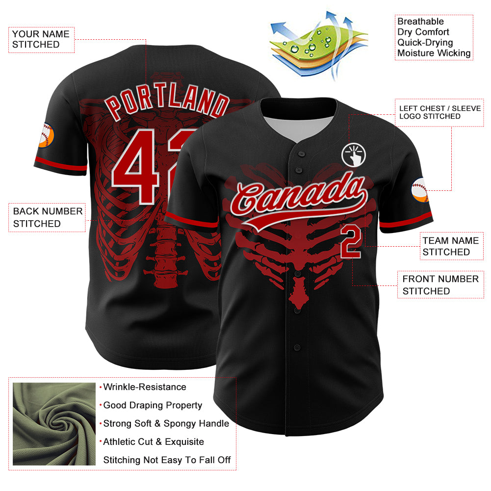 Custom Black Red-White 3D Pattern Design Gothic Style Devil Heart Authentic Baseball Jersey