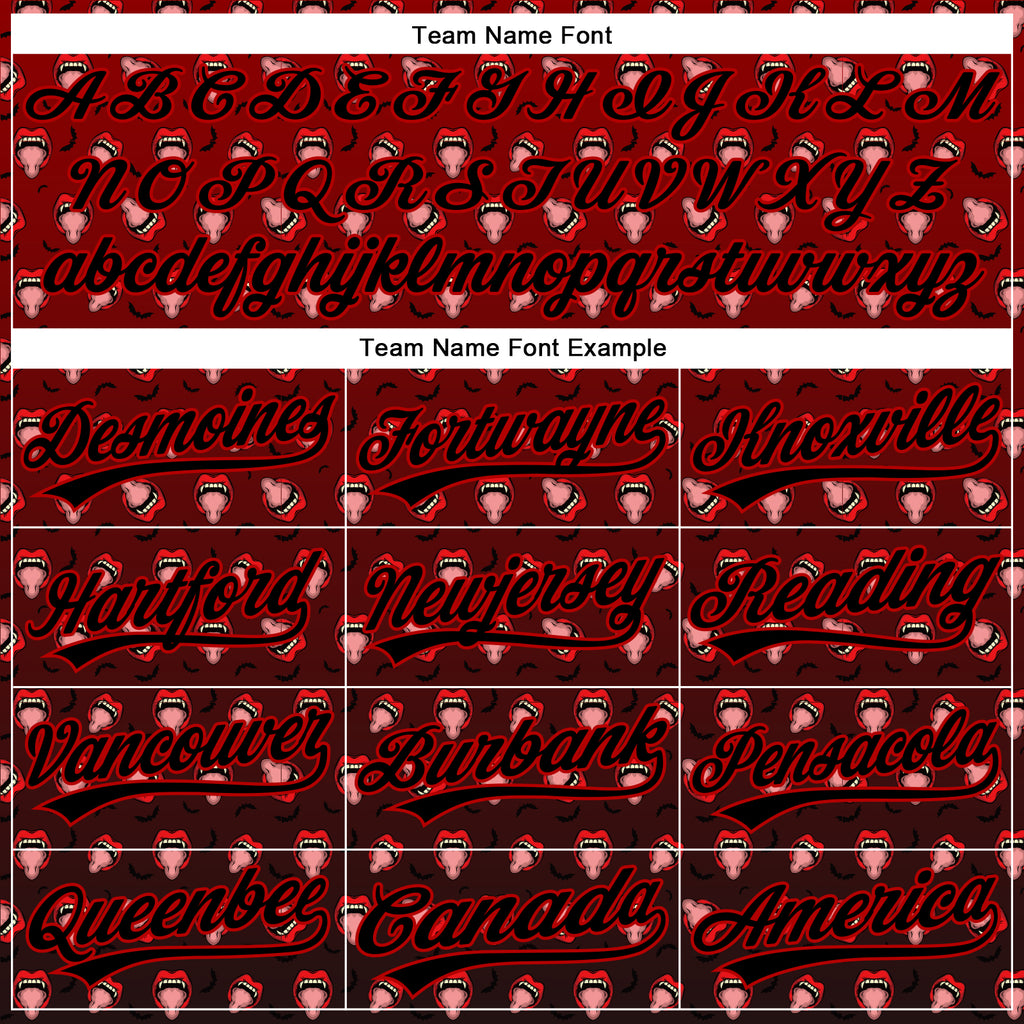 Custom Red Black 3D Pattern Design Gothic Style Devil Authentic Baseball Jersey