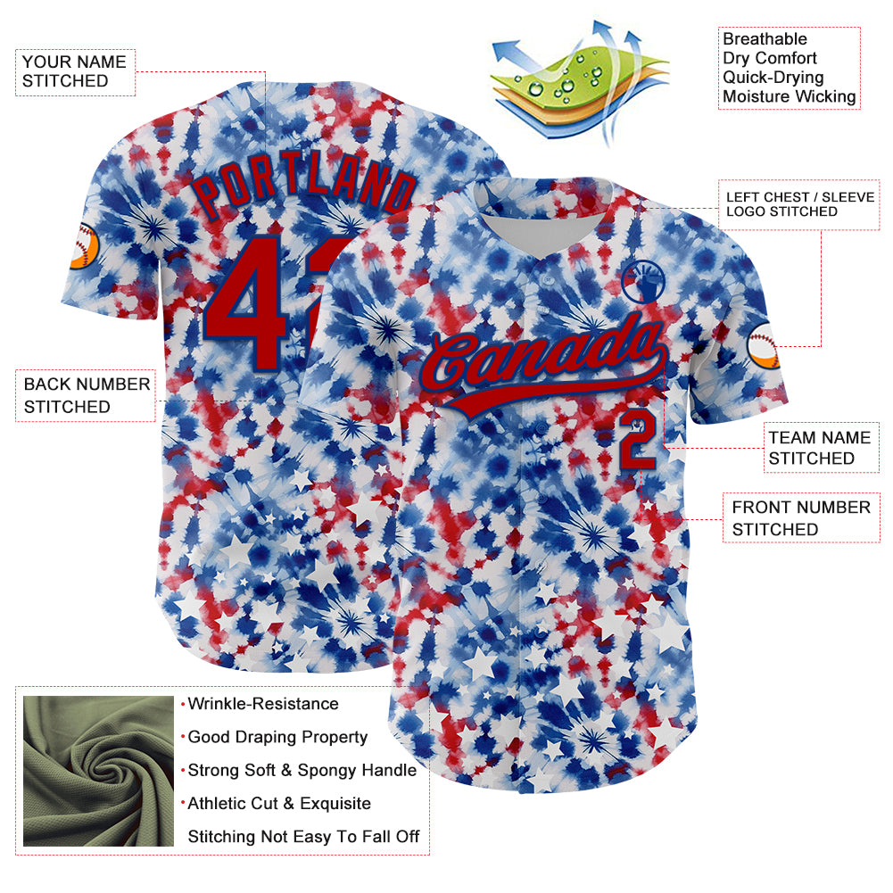 Custom White Red-Royal 3D American Flag And Fireworks Authentic Baseball Jersey